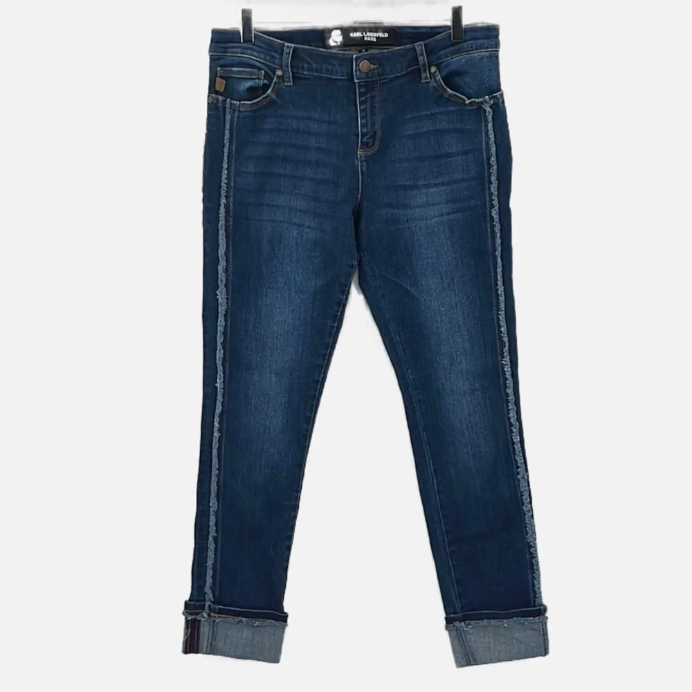 Karl Lagerfeld Paris Side Seam Fringed Cuffed Hem Jeans - Size 10